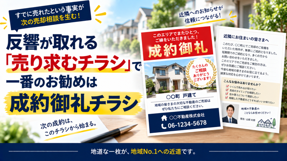 反響が取れる「売り求むチラシ」で一番のお勧めは成約御礼チラシ